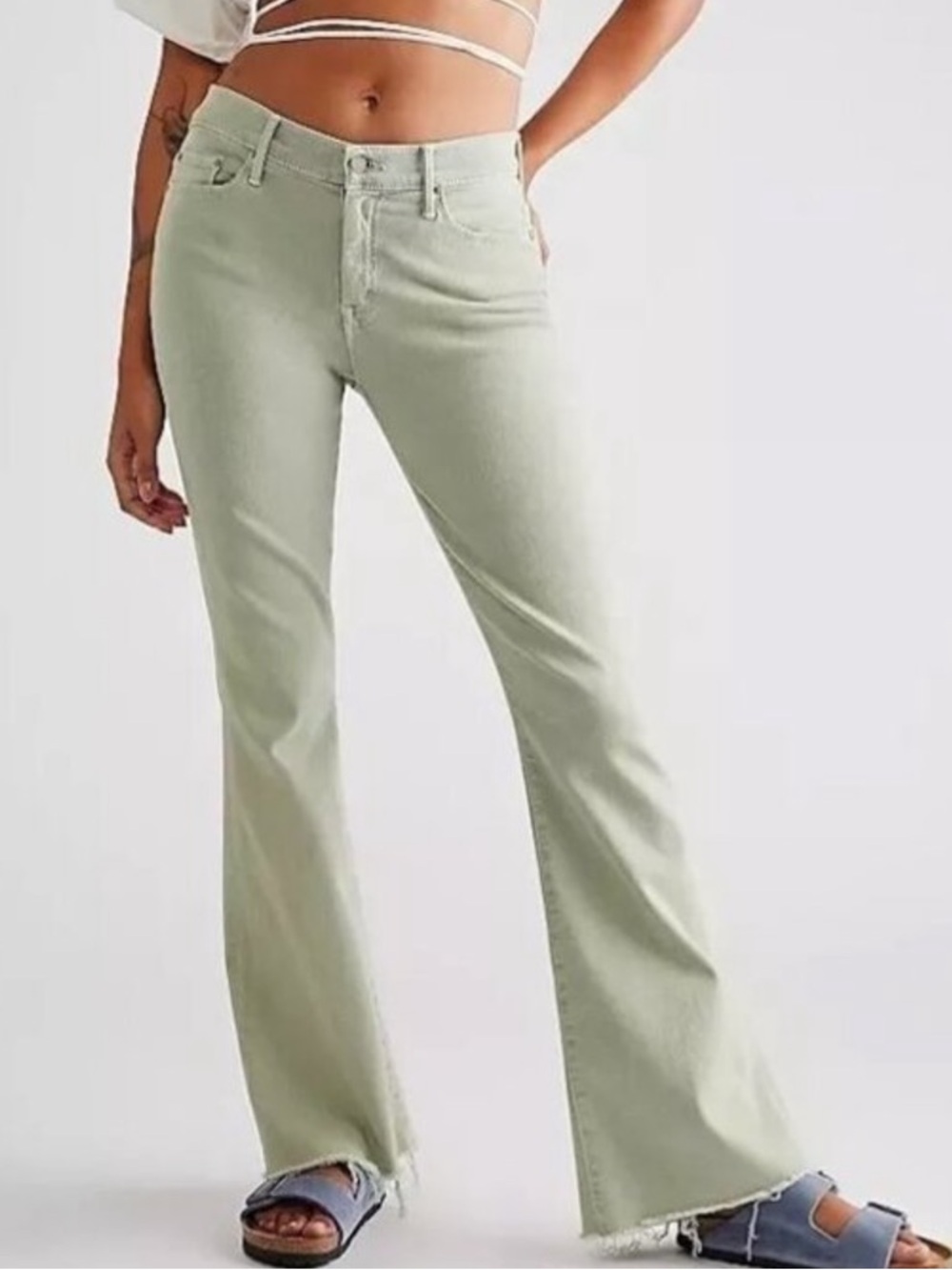 Mother Weekender mint green fray flares, worn twice | size 29